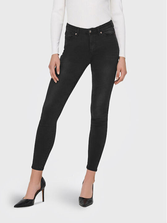 Only Wauw Damenjeanshose Mittlere Taille in Enger Passform Washed Black