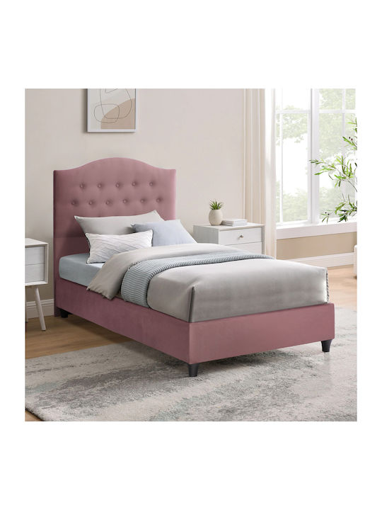 Malena Pat Single Tapitat Cu Catifea Măr Stricat Pentru Saltea 90x200cm