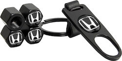 Carner Ventilkappen für Autoreifen mit Logo Honda Schwarz 4Stück