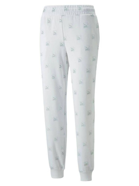 PUMA Brand Love All Over Print Sweatpants White