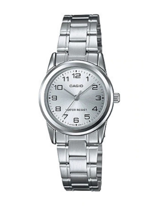 Casio Γυναικείο Ρολόι Μπαταρίας με Ασημί Μεταλλικό Μπρασελέ