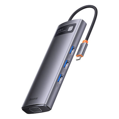 Baseus Metal Gleam Series 8in1 USB-C Stație de andocare cu HDMI 4K PD Ethernet Gri