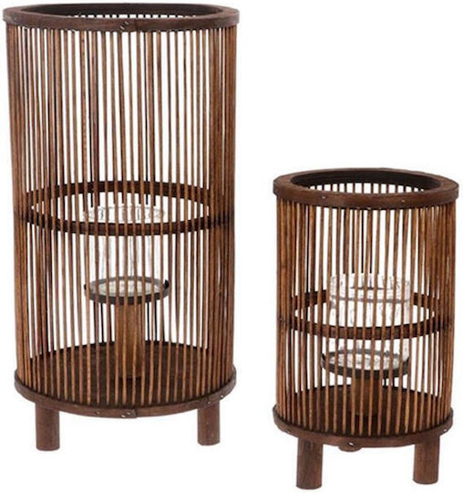 Atmosphera Floortop Wooden Lantern Brown 22x22x41cm