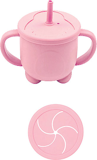 Baby Donkey Baby Cup with Handles and Straw made of Silicone Pink for 6m+m+