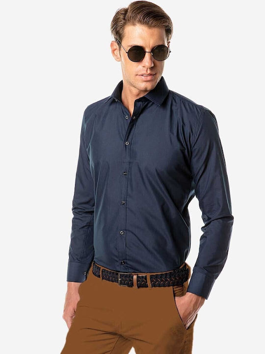 Sogo Long-sleeved Cotton Shirt Navy Blue