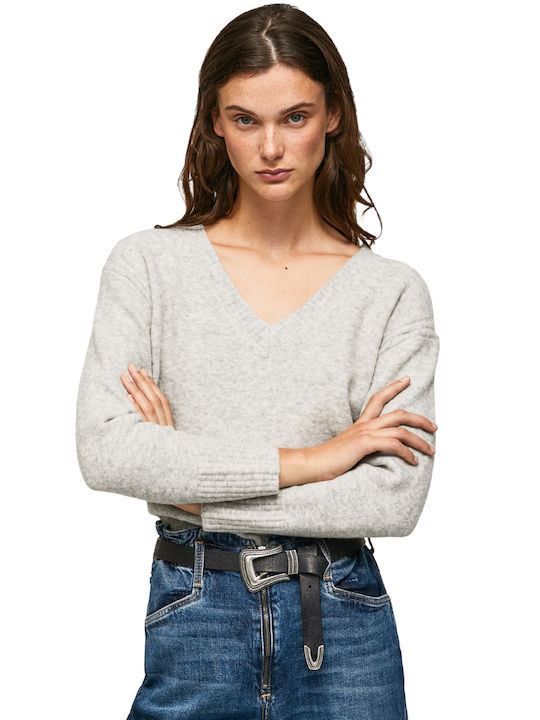 Pepe Jeans E1 Becca Damen Langarm Pullover mit V-Ausschnitt Grey Marl