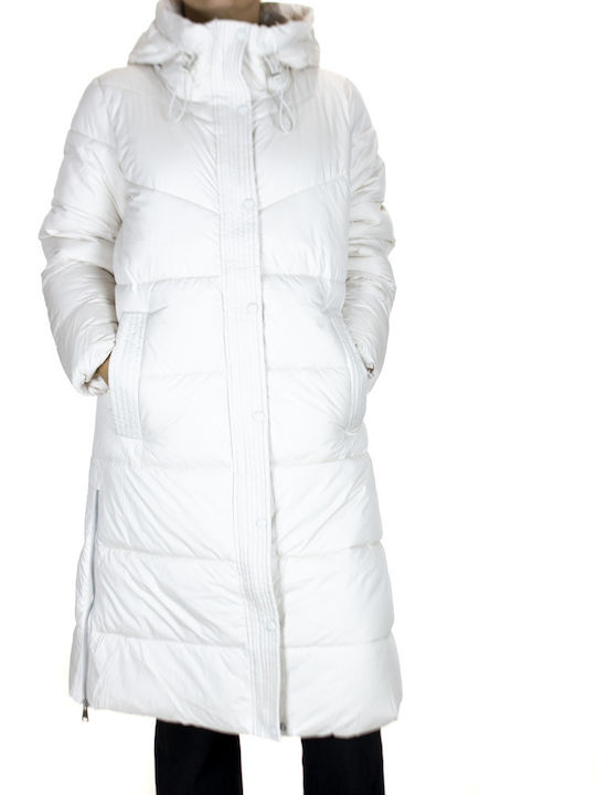 S.Oliver Women's Long Puffer Jacket for Winter with Hood White