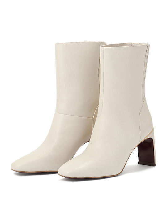 Tamaris Leather Women's Ankle Boots with High Heel White 1-25368