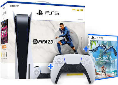 Sony PlayStation 5 με FIFA 23 (Voucher) & 2nd Dualsense White & Horizon Forbidden West