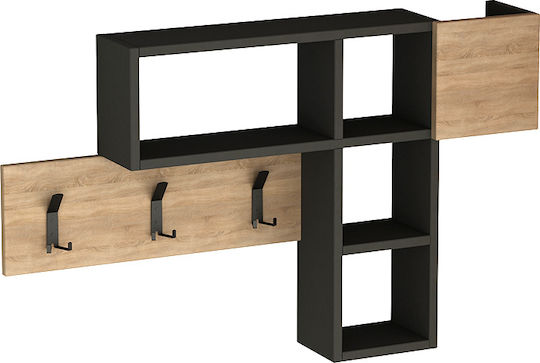 Megapap Wooden Wall Hanger Felman with 3 Slots Anthracite / Natural 99.5x15x61cm 1pc