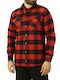 Long Sleeve Flannel Overshirt in Narrow Fit Checked Red