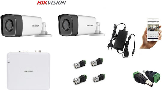 Hikvision Система за наблюдение DS-7104HQHI-K1(S) + DS-2CE17D0T-IT3F(C) 2 Камери Камери Видеонаблюдение 1080p с Записващо устройство