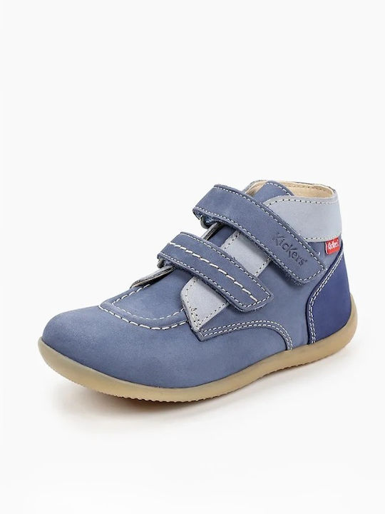 Kickers Kids Leather Boots with Hoop & Loop Closure Blue