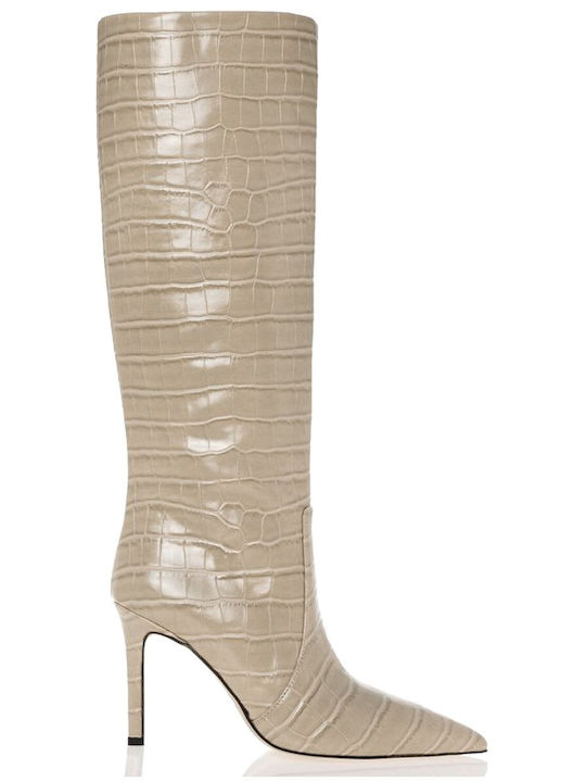 Sante Leather Women's Boots with Medium Heel Beige Croco