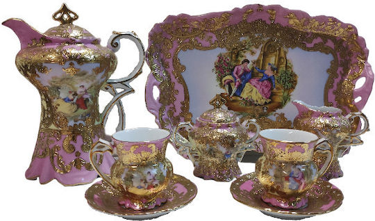 Limoge Tea Set with Cup Porcelain Pink 6pcs