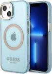 Guess Translucent Magsafe Coperta din spate Plastic / Silicon Blue / Gold (iPhone 13) GUHMP13MHTCMB