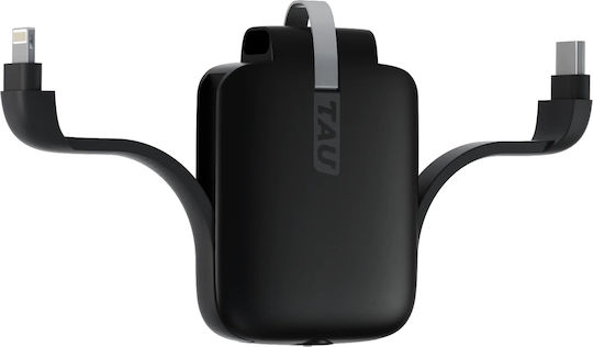 Rolling Square Tau 2 sleutelhangers met powerbank voor mobiele telefoon, digitaal visitekaartje met NFC/QR-code-functie, 2000 mAh, compatibel met USB -C, micro-USB en Lightning-aansluiting, zwart