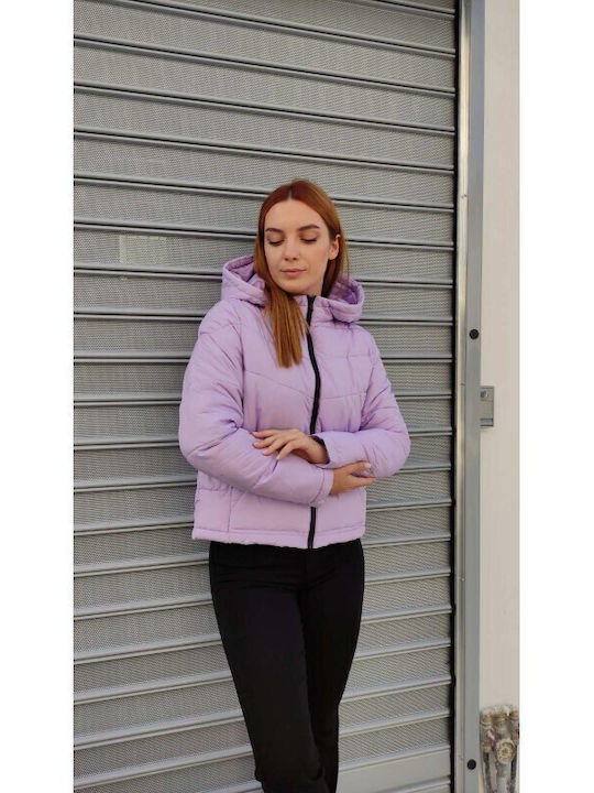 Noisy May Noisy May Women's Short Puffer Jacket for Winter with Hood Purple Rose
