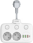 Ldnio Πολύπριζο 2 Θέσεων με Διακόπτη και 3 USB Λευκό