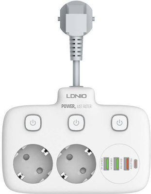 Ldnio Steckdosenleiste 2 Steckdosen mit Schalter und 3 Steckplätze USB Weiß