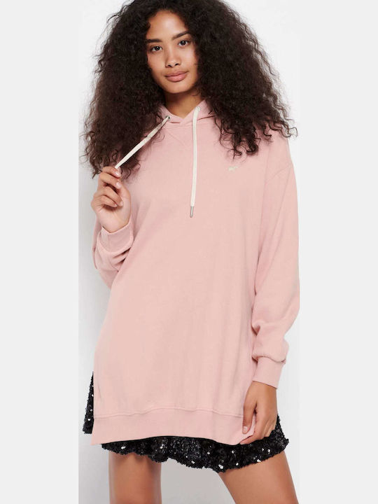 Long Women's Sweatshirt Hooded Light Pink