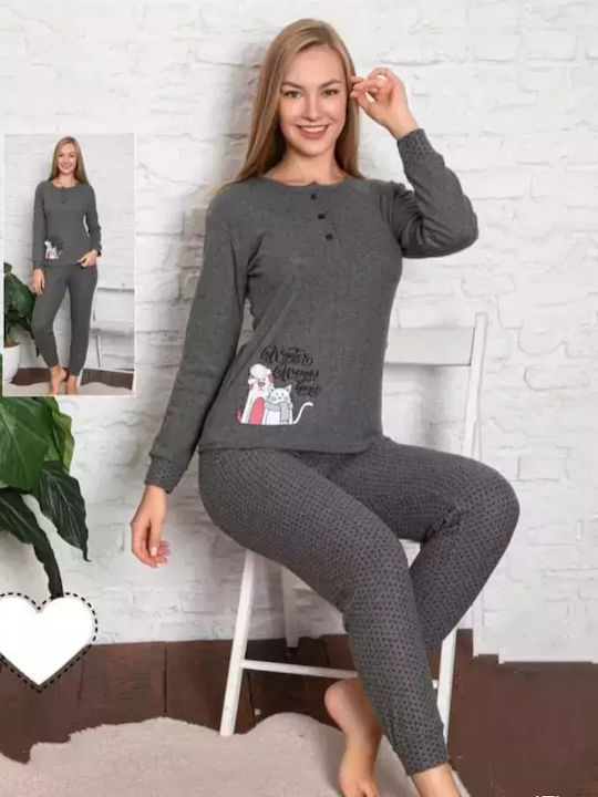 WOMEN'S WINTER PAJAMAS KITTENS GREY