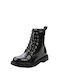 Scarpy Kids Patent Leather Anatomic Military Boots with Zipper Black