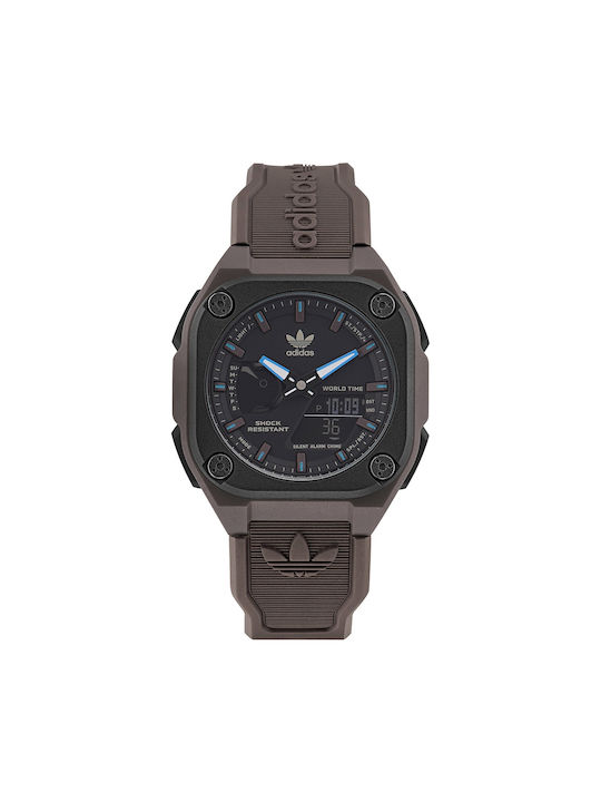 Adidas City Tech One Digital Uhr Chronograph Batterie mit Braun Kautschukarmband