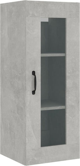 Wall Living Room Display Cabinet made of Wood & Metal with Glass Gray 69.5x32.5x90cm
