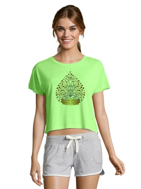 Crop Top with Yoga - Pilates 12 print in neon green color