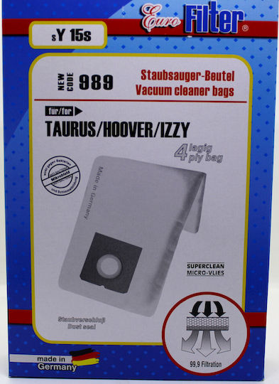 Euro Filter Y15s Σακούλες Σκούπας 5τμχ Συμβατή με Σκούπα Ariete / Hoover / Izzy / Rohnson / Singer / Taurus