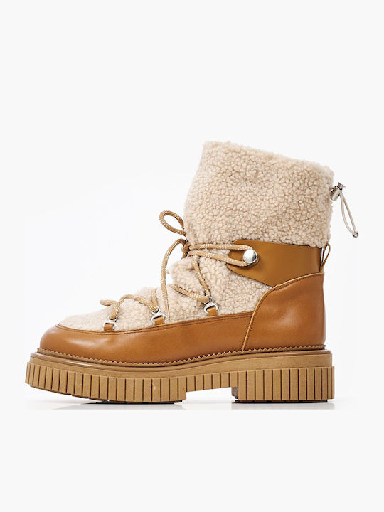 Leder Stiefeletten Damen mit Pelz Tabac Braun