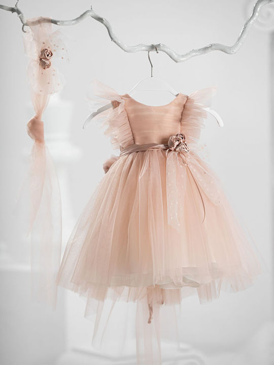Vinte li Rosa Taufset Kleidung mit Haar-Accessoires & Kleid aus Tüll 2Stück