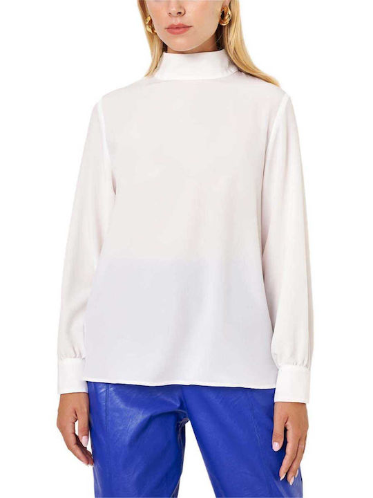 MY T Women's Blouse Long Sleeve Turtleneck White