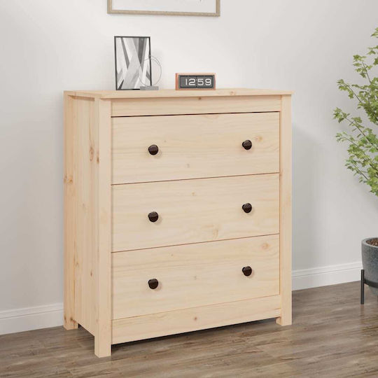 Chest of Drawers of Solid Wood with 3 Drawers 70x35x80cm