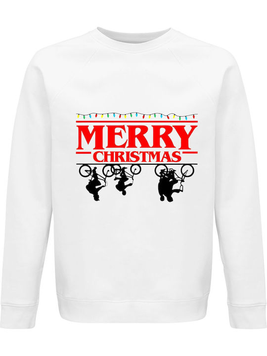Sweatshirt Unisex Organic " Stranger Things Merry Christmas Lights ", White