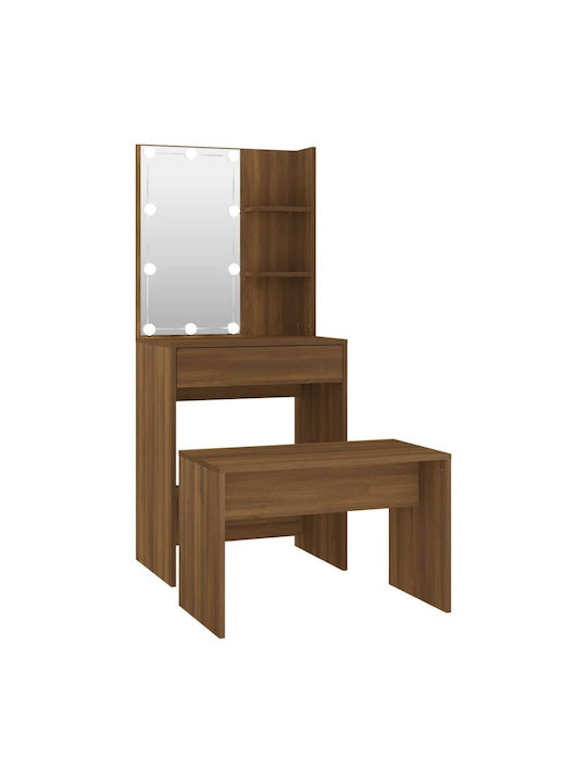 Wooden Makeup Dressing Table Brown with Mirror 60x40x140cm