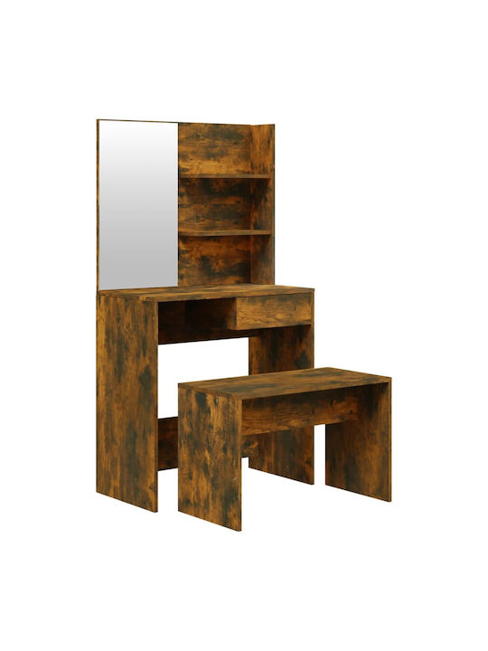 Wooden Makeup Dressing Table Καπνιστή Δρυς with Mirror 74.5x40x141cm