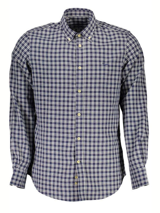 Harmont & Blaine Men's Shirt Long Sleeve Cotton Checked Blue