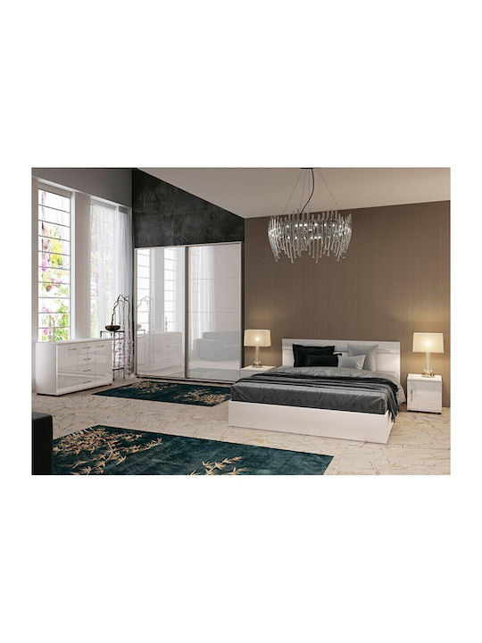 Bedroom Furniture Set Jenny White Glossy 160x200cm 3pcs