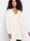 Funky Buddha Women's Long Sleeve Sweater with V Neckline White