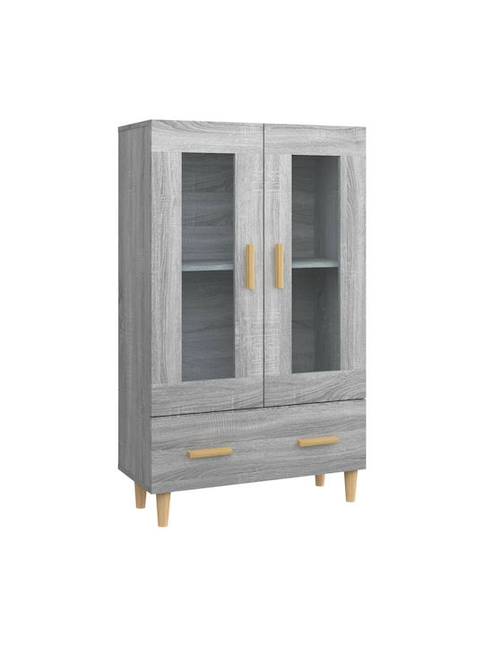 Free Standing Living Room Display Cabinet of Chipboard with Glass Gray 70x31x115cm