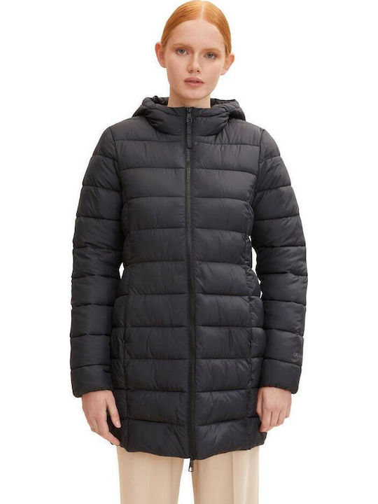 Women's Long Puffer Jacket for Winter with Hood Black