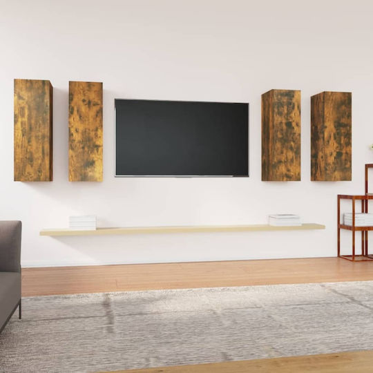 Wall-Mounted Living Room Cabinet Made of Particle Board with Lighting Smoky Oak 30.5x30x90cm