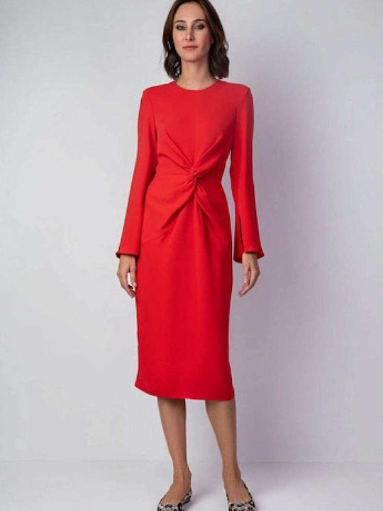 Desiree Midi Dress Long Sleeve Red