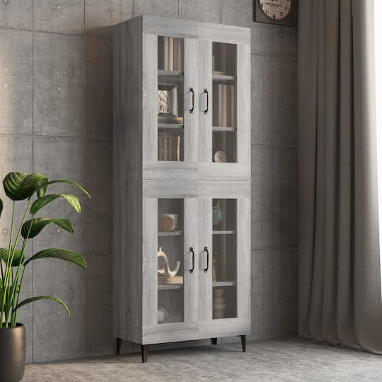 Bodenstehende Wohnzimmer Vitrine aus Spanplatte in Grau Sonoma mit Glastür 69.5x34x90cm