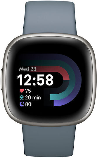 Fitbit Versa 4 Aluminium 41mm Waterproof Smartwatch with Heart Rate Monitor (Blue/Platinum)