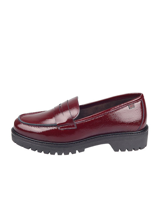 Pepe Menargues Patent Leather Women's Loafers in Burgundy Color