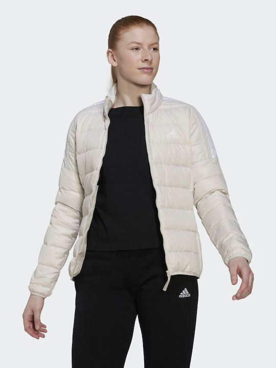 Adidas Κοντό Γυναικείο Puffer Μπουφάν για Χειμώνα Aluminium