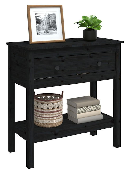 Solid Wood Console Table Black L75xW35xH75cm